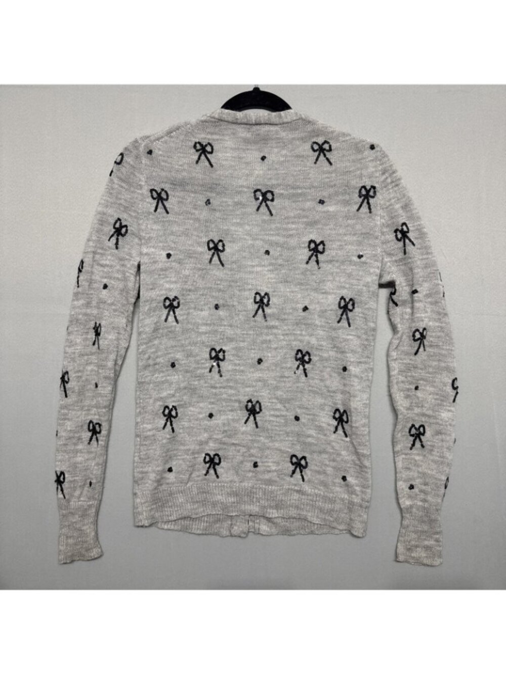 J. Crew Cardigan Italian-Spun Alpaca Blend Size M Sequin Bow Gray Sweater Knit - Picture 3 of 9